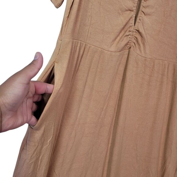 Daily Ritual Women's Fine Rib Ruched Keyhole Maxi Dress Brown Size XX-Large - Picture 6 of 12